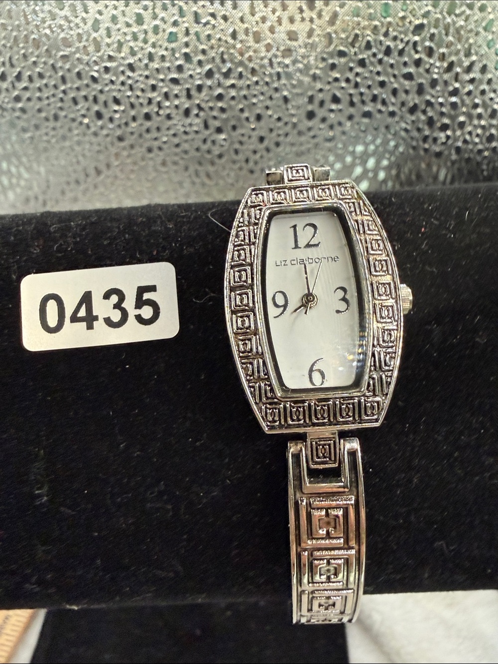 Liz Claiborne Silver-Tone Geometric Link Bracelet Watch